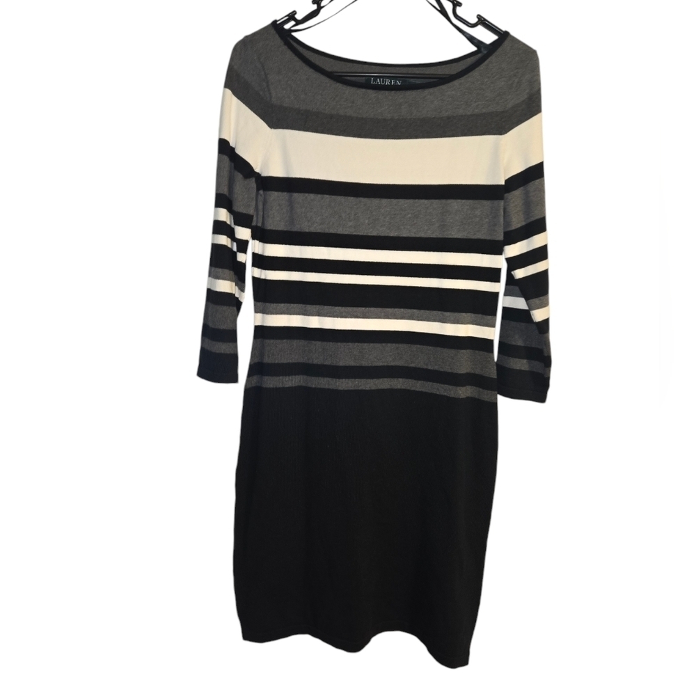 Ralph Lauren Black And White Striped Knee Length Dress Size Medium